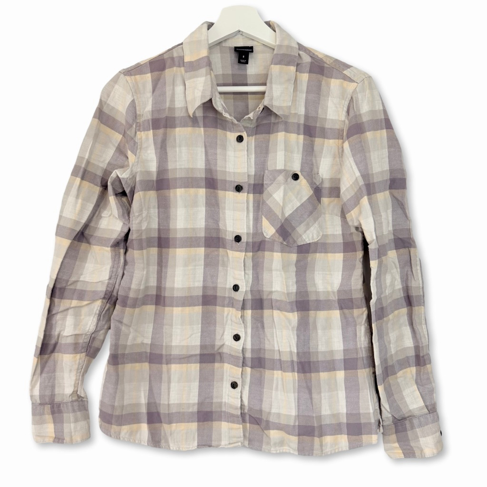 Patagonia Heywood Plaid Flannel Shirt Women's Size 8 Drifter Gray Organic Cotton